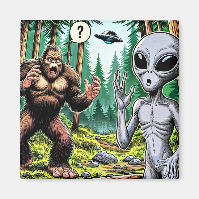 Bigfoot und Alien Spaß Magnet (Vorne)