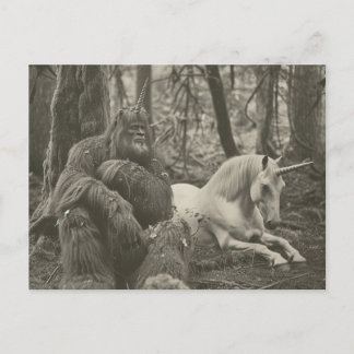 Bigfoot und ein Einhorn Vintage Fotografie Postkar Postkarte