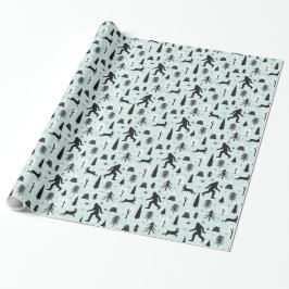 Bigfoot und Jackalope im Holzmuster Blau Geschenkpapier
