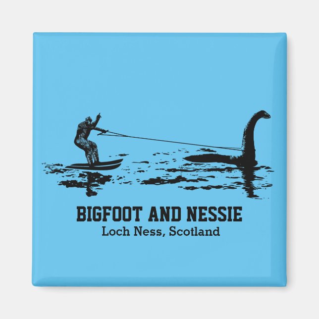 Bigfoot und Nessie Loch Ness Personalisiert Text Magnet (Vorne)