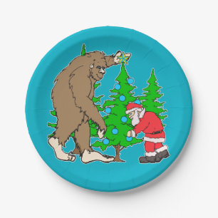 Bigfoot und Sankt-Weihnachten Pappteller