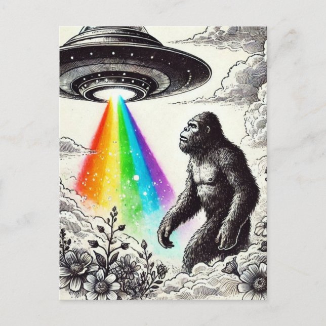 Bigfoot und UFO Postkarte (Vorderseite)