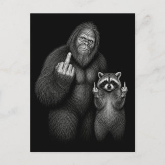 Bigfoot und Waschbär Mittelfinger Feiertagspostkarte
