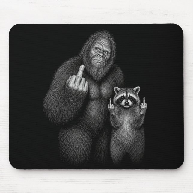 Bigfoot und Waschbär Mittelfinger Mousepad (Vorne)