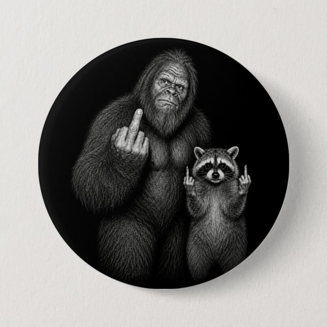 Bigfoot und Waschbär Stinkefinger  Button (Vorderseite)