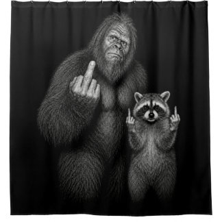Bigfoot und Waschbär Stinkefinger Duschvorhang