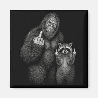 Bigfoot und Waschbär Stinkefinger  Magnet