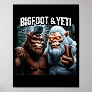Bigfoot und Yeti Selfie Retro Wald Natur Poster