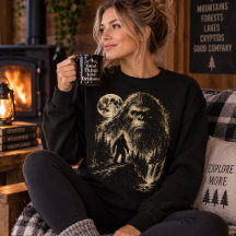 Bigfoot unter dem Mond Vintage-Kryptid-Wald