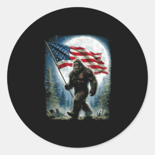Bigfoot USA Amerikanische Flagge 4. Juli Sasquatch Runder Aufkleber
