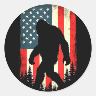 Bigfoot USA-Flagge patriotisch vierter Juli Runder Aufkleber