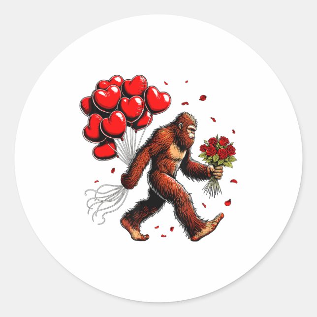 Bigfoot Valentines Day Funny Sasquatch Hearts Love Runder Aufkleber (Vorderseite)