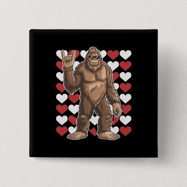 Bigfoot Valentinstag Funny Hearts Sasquatch Liebe Button (Vorderseite)