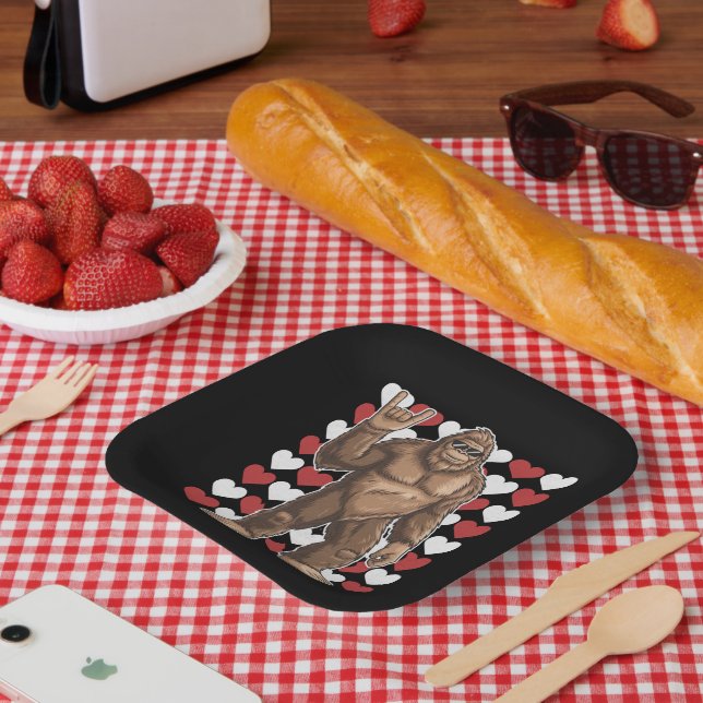 Bigfoot Valentinstag Funny Hearts Sasquatch Liebe Pappteller (Picknick)