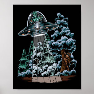 Bigfoot versteckt sich in einem Ufo hinter einem B Poster