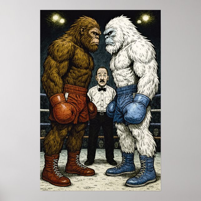 Bigfoot Vs Yeti, Boxmatch, A.I Comic Art Poster (Vorne)