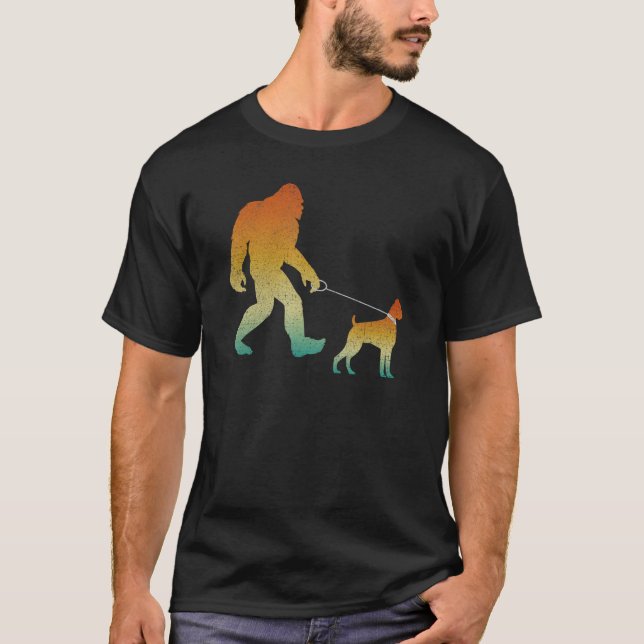 Bigfoot Walking Boxer Funny Sasquatch Haustier Hun T-Shirt (Vorderseite)