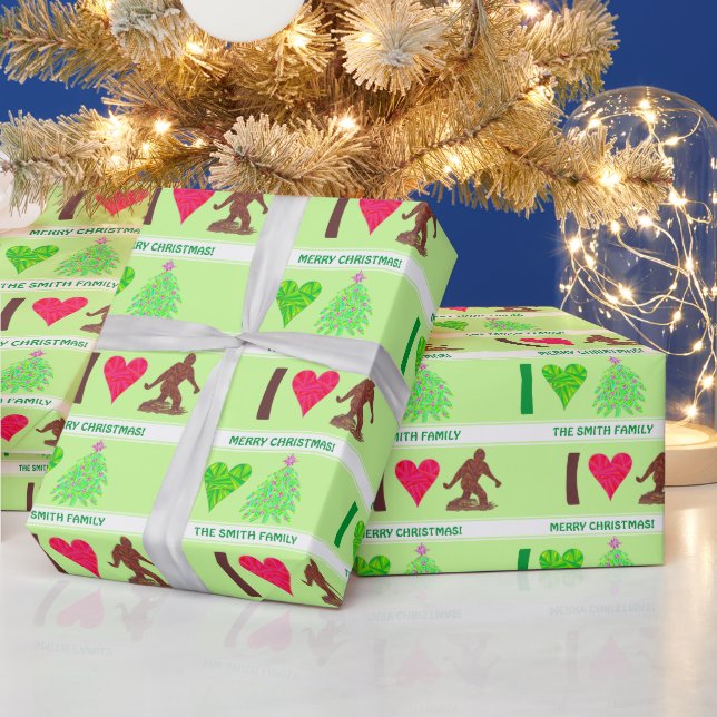 Bigfoot Walking Sasquatch I Herz Weihnachtsspass Geschenkpapier (Feiertage)