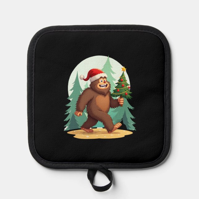 Bigfoot-Weihnachtsbaum-Santa-Hut (2) Topflappen (Vorderseite)