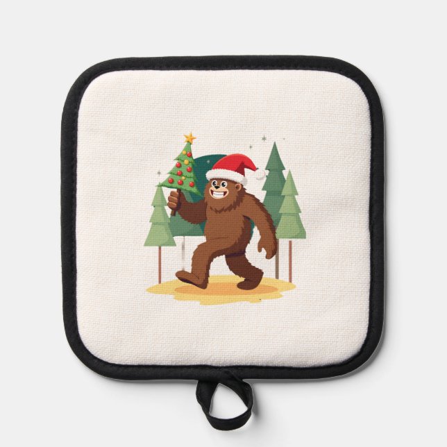 Bigfoot-Weihnachtsbaum-Santa-Hut (4) Topflappen (Vorderseite)