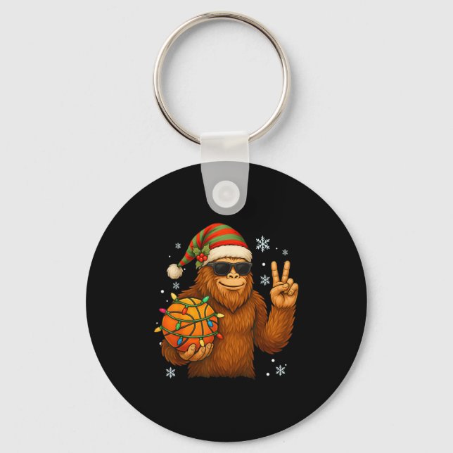 Bigfoot Weihnachtsmann Basketball Weihnachten  Schlüsselanhänger (Vorderseite)