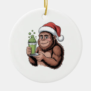 Bigfoot Weihnachtsmann Lustiger Sasquatch hält Mat Keramik Ornament