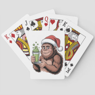 Bigfoot Weihnachtsmann Lustiger Sasquatch hält Mat Spielkarten