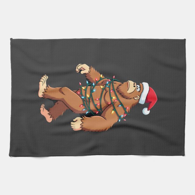 Bigfoot Weihnachtsmann Weihnachtsbaum Lichter Xmas Geschirrtuch (Horizontal)