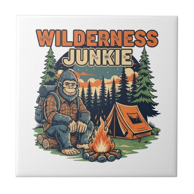 Bigfoot Wildness Junkie Retro-Design Fliese (Vorderseite)