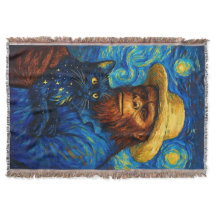 Bigfoot with Cat in Van Gogh Style Starry Night