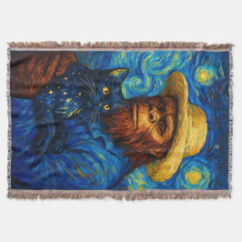 Bigfoot with Cat in Van Gogh Style Starry Night  Decke