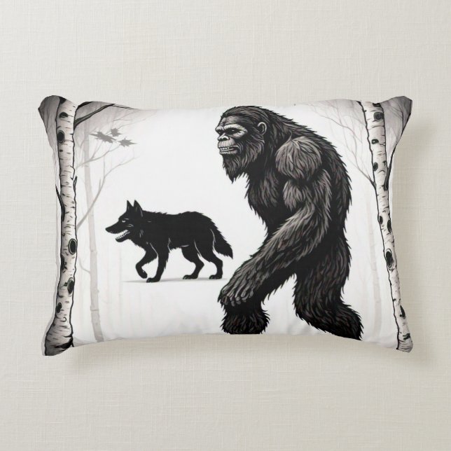 Bigfoot, Wolf und Birkenwald Dekokissen (Vorderseite)