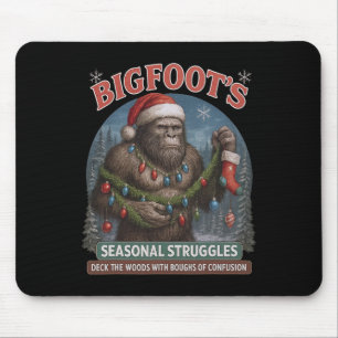 Bigfoot's Seasonal Struggles Funny Christmas Sasqu Mousepad