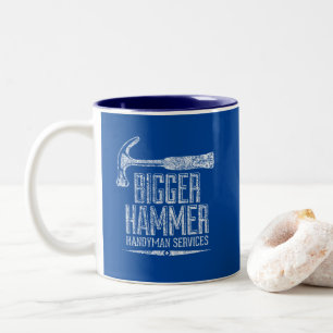 Bigger Hammer Handyman Services White Gfx Blue BG Zweifarbige Tasse