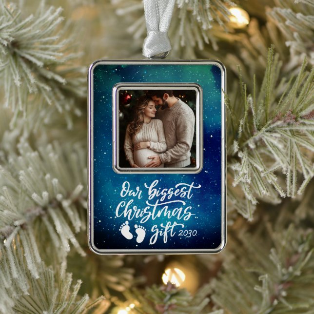 Biggest Christmas Gift | Pregnancy Photo Rahmen-Ornament Silber (Baum)