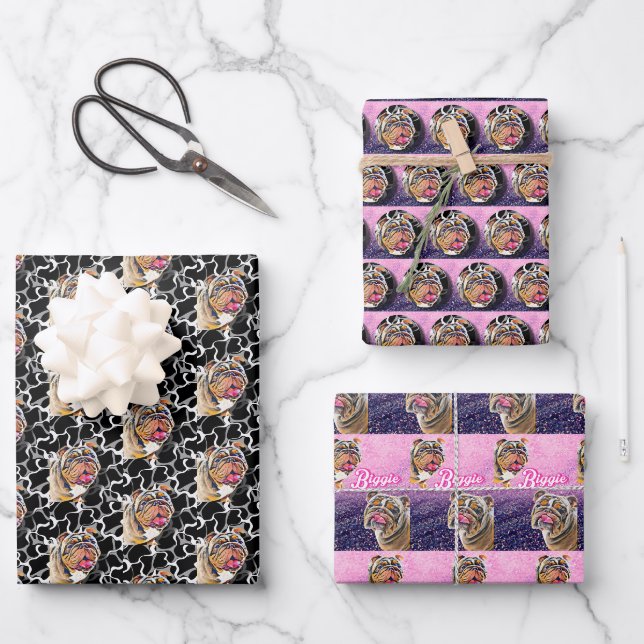 Biggie das Bulldog-Giftwrap-Set von 3 Geschenkpapier Set (Vorderseite)