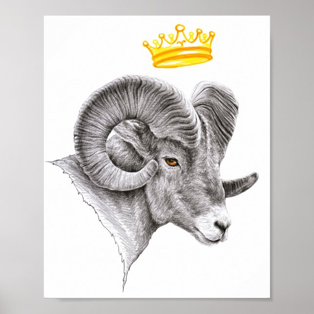Bighoram mit Crown Aries Zodiac Tierart Poster (Vorne)