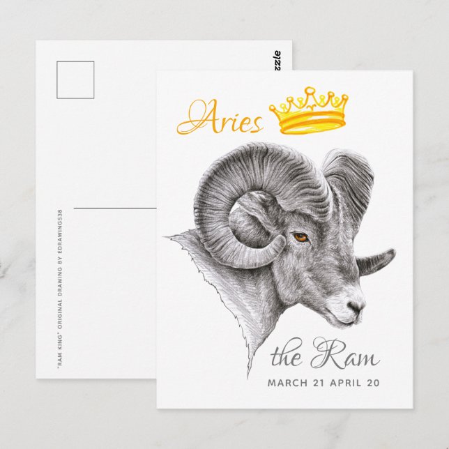 Bighoram mit Crown Aries Zodiac Tierart Postkarte (Vorne/Hinten)