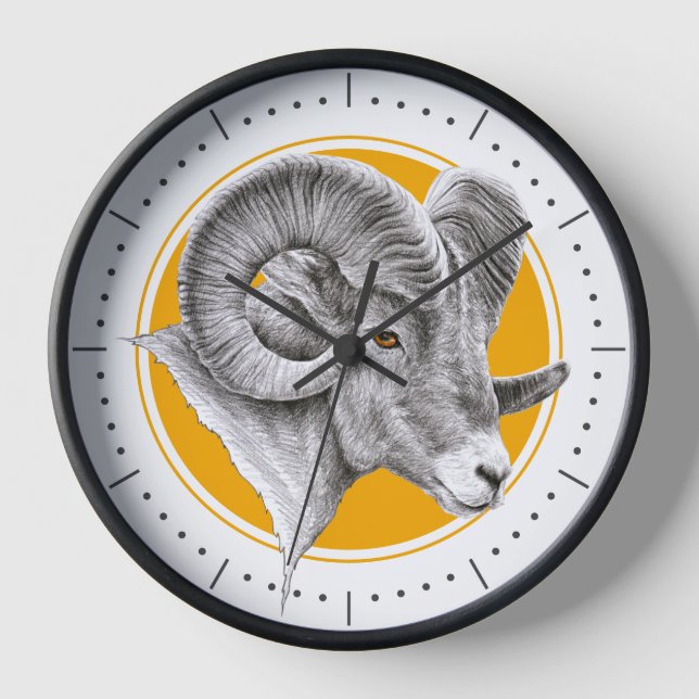 Bighorn Ram Animal Art Aries Zodiac signalisieren  Uhr (Vorderseite)