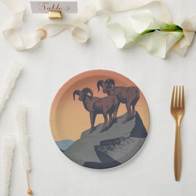 Bighorn Sheep American West Wildlife Pappteller (Hochzeit)