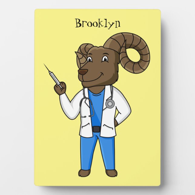 Bighorn sheep doctor cartoon illustration fotoplatte (Vorderseite)