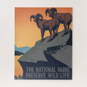 Bighorn Sheep Sunset Poster Jigsaw Puzzle