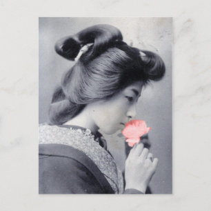Bijin mit Blume-Postkartenwiedergabe Postkarte