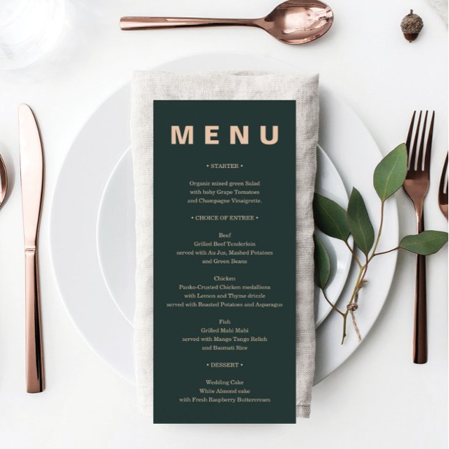 Bijou Boho moderne Terre Tone Mariage Menu (Créateur téléchargé)