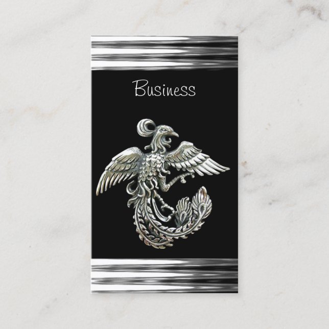 Bijou d'oiseau carte de visite en argent noir Phoe (Devant)