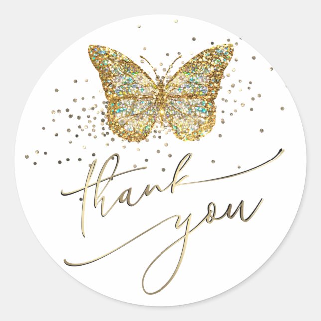 bijou papillon merci sticker rond classique (Devant)
