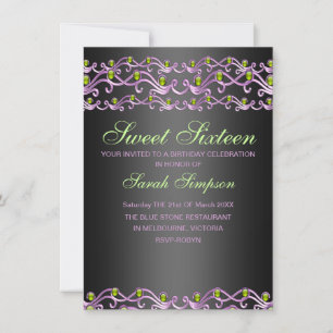 Bijou rose/vert Swirl Sweet 16 Invitation d'annive