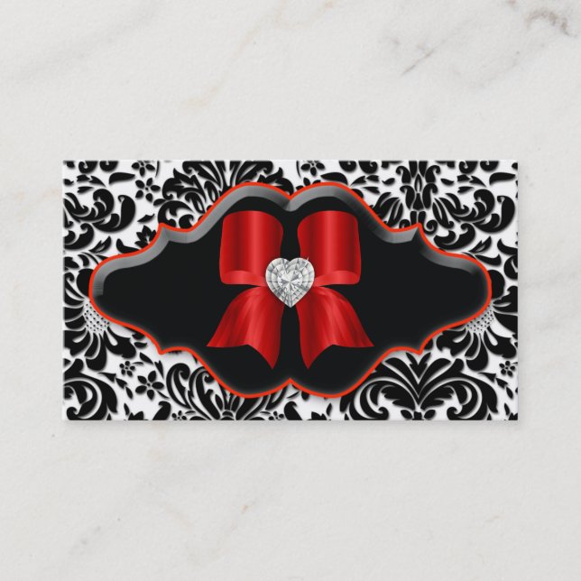Bijou rouge de coeur de damassé de carte de visite (Devant)