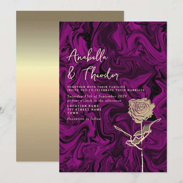 Bijou Tone Purple Gold Faire-part de mariage (Devant / Derrière)