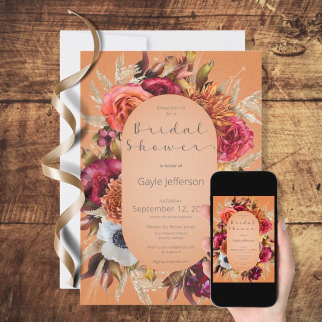 Bijou vintage Floral Orange Douche Invitation (Créateur téléchargé)